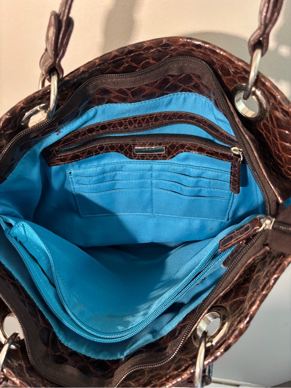 B. Makowsky Woven Straw & Brown Leather Tote Bag - Picture 3 of 3